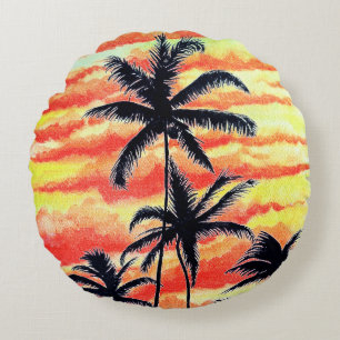 Hawaiian Sunset Coco Palms  Round Cushion