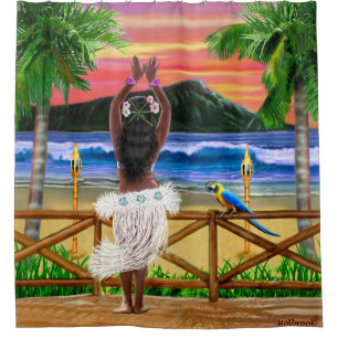 Hawaiian Sunset Hula Dancer Shower Curtain