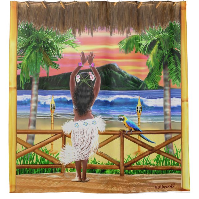 Hawaiian Sunset Hula Dancer Shower Curtain (Front)