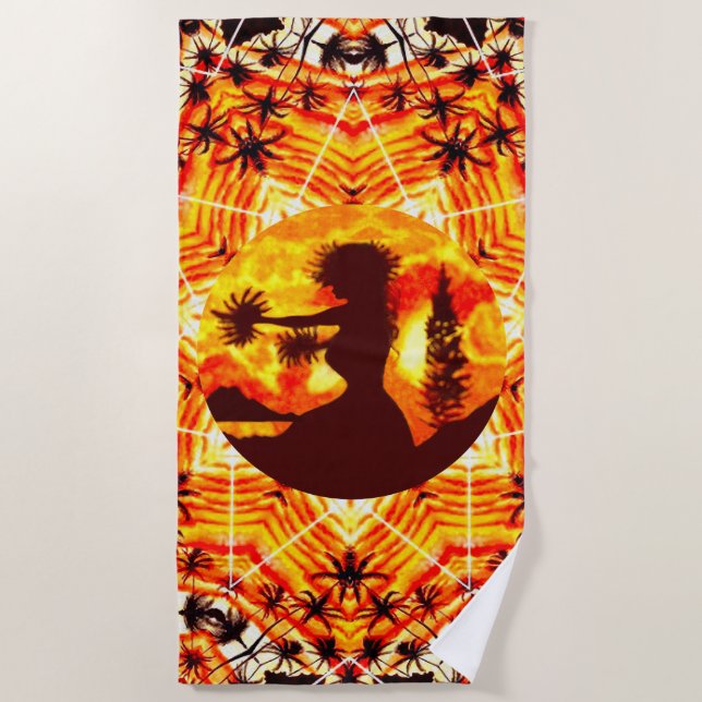 Hawaiian Sunset Hula Palms  Beach Towel (Front)