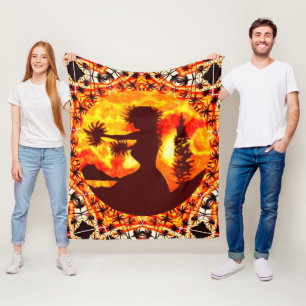 Hawaiian Sunset Hula Palms Fleece Blanket
