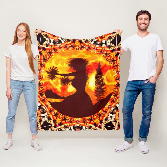 Hawaiian Sunset Hula Palms  Fleece Blanket (In Situ)