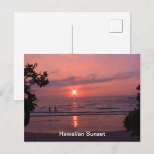 Hawaiian Sunset Ocean Beach Holiday Postcard