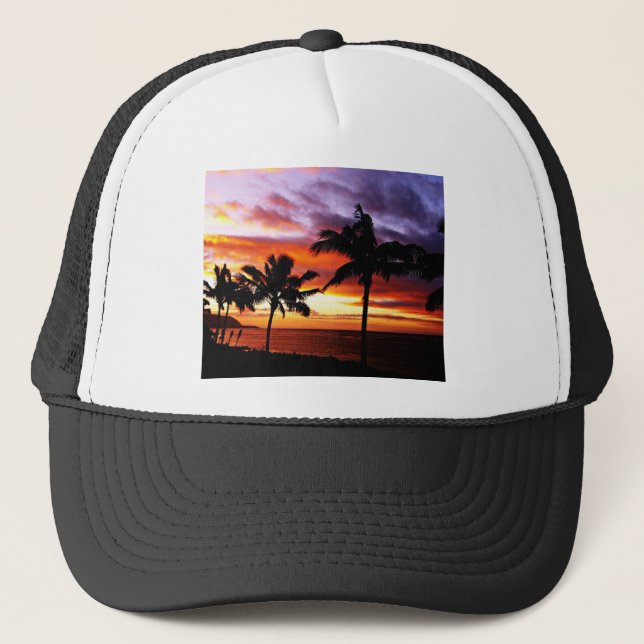 Hawaiian Sunset print Trucker Hat (Front)