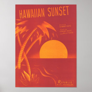 Hawaiian Sunset Vintage Songbook Cover Poster