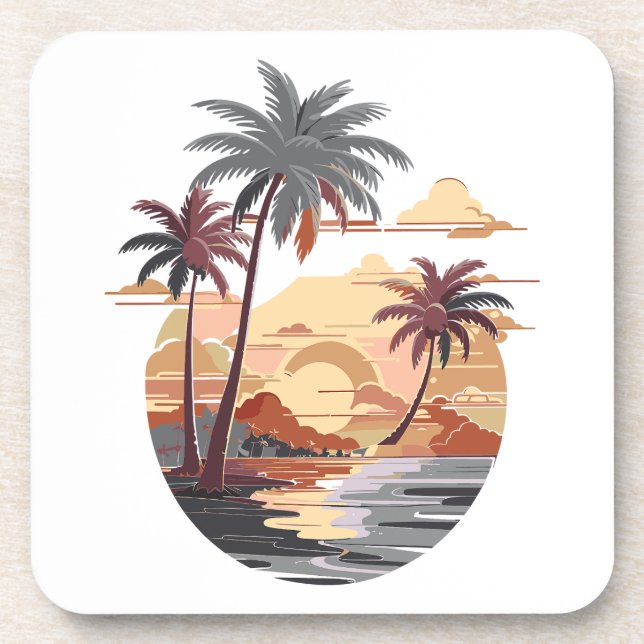 Hawaiian sunset with palm tree. coaster (Front)
