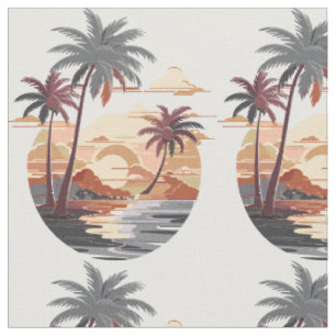 Hawaiian sunset with palm tree. fabric