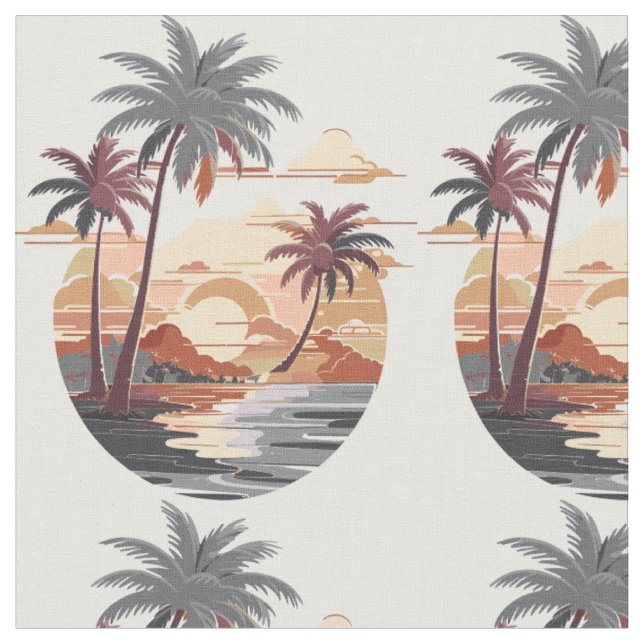 Hawaiian sunset with palm tree. fabric (Close Up)