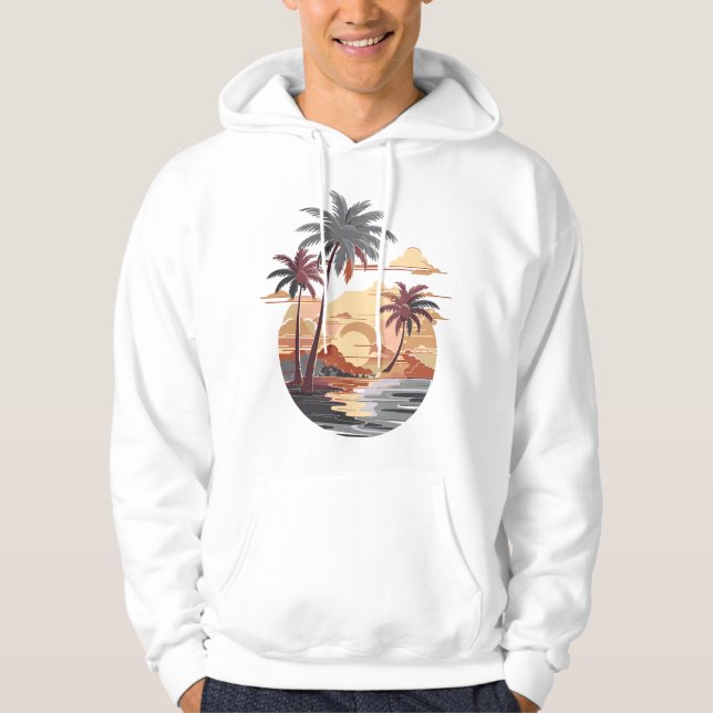Hawaiian sunset with palm tree. hoodie (Front)