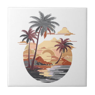 Hawaiian sunset with palm tree. tile