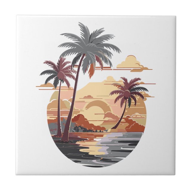 Hawaiian sunset with palm tree. tile (Front)
