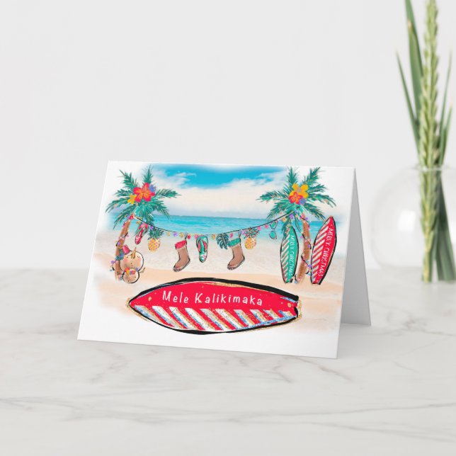 Hawaiian Surf Board Christmas Card (Front)