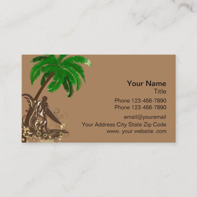 Hawaiian Surf Theme Botanical Business Card (Front)