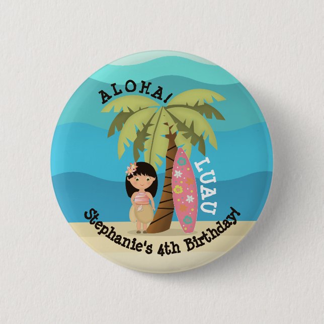 Hawaiian Surfer Girl 6 Cm Round Badge (Front)