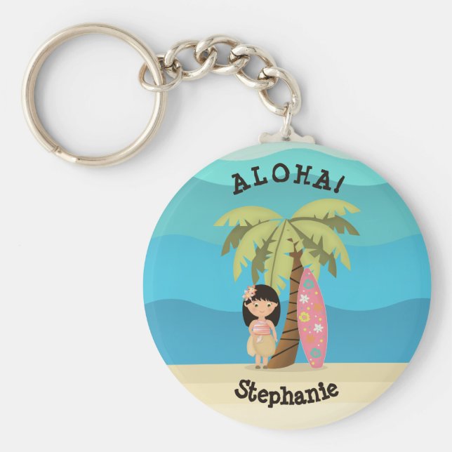 Hawaiian Surfer Girl Key Ring (Front)