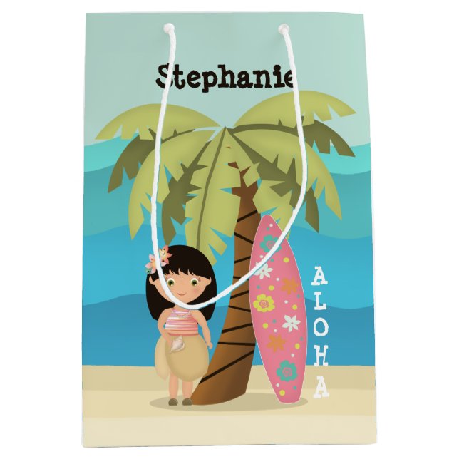 Hawaiian Surfer Girl Medium Gift Bag (Front)