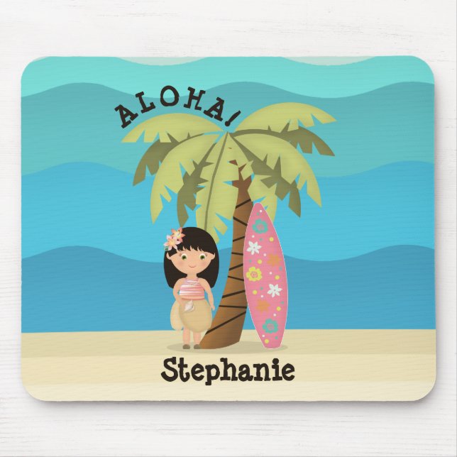 Hawaiian Surfer Girl Mouse Mat (Front)