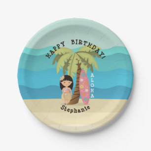 Hawaiian Surfer Girl Paper Plate