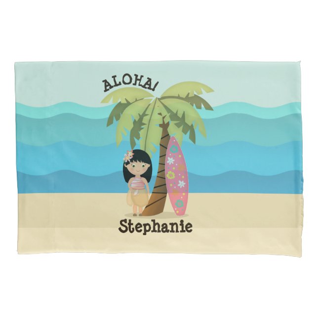 Hawaiian Surfer Girl Pillowcase (Front)
