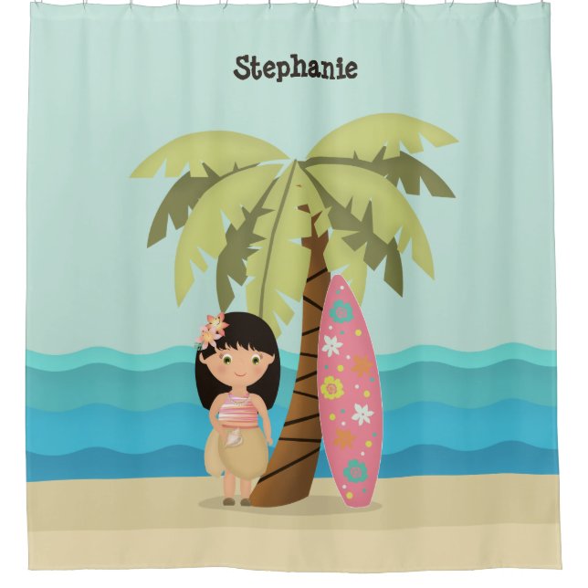 Hawaiian Surfer Girl Shower Curtain (Front)