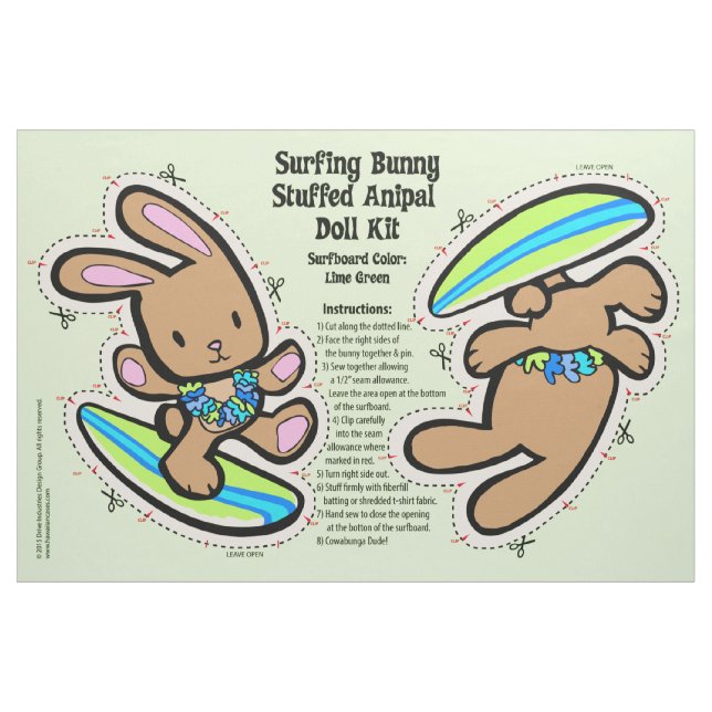 Hawaiian Surfing Bunny Doll Kit & Stuffed Animal Fabric (Fat Quarter)