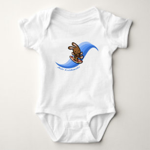 Hawaiian Surfing Bunny Holiday Blue Cartoon Band Baby Bodysuit