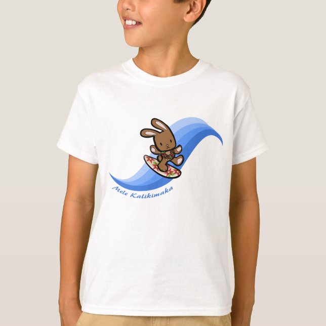 Hawaiian Surfing Bunny Holiday Blue Cartoon Band T-Shirt (Front)