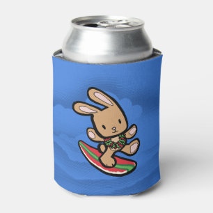 Hawaiian Surfing Bunny Holiday Cartoon Can Cooler