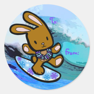 Hawaiian Surfing Bunny Holiday Cartoon Classic Round Sticker