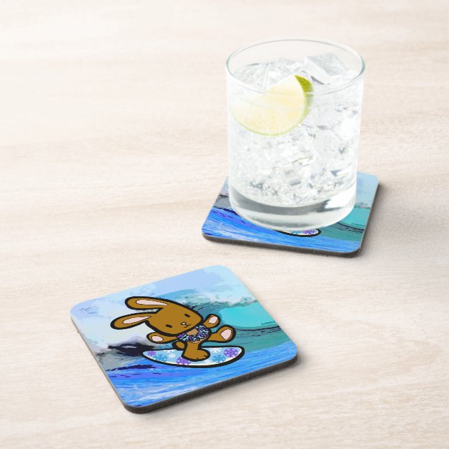 Hawaiian Surfing Bunny Holiday Cartoon Coaster (Right Side)
