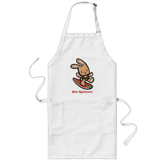 Hawaiian Surfing Bunny Holiday Cartoon Long Apron (Front)