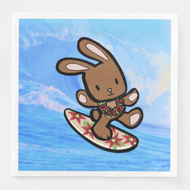 Hawaiian Surfing Bunny Holiday Cartoon Napkin (Front)