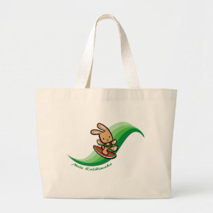 Hawaiian Surfing Bunny Holiday Green Cartoon Band Large Tote Bag