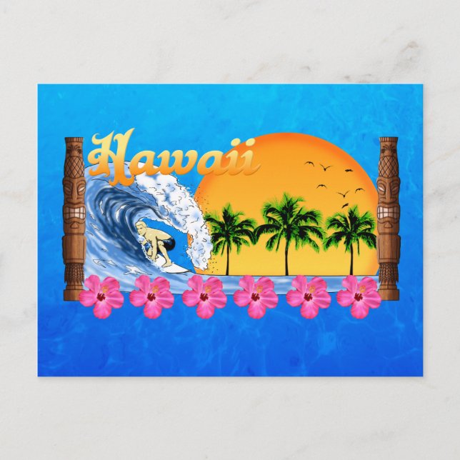 Hawaiian Surfing Postcard (Front)