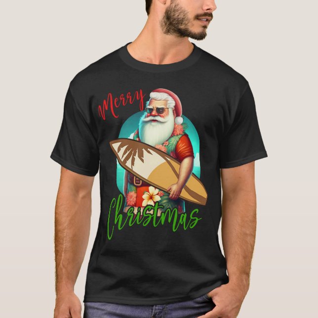 Hawaiian Surfing Santa Christmas Pajama Hawaii T-Shirt (Front)