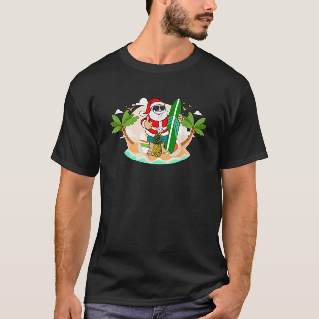 Hawaiian Surfing Santa Claus or Surf Beach Christm T-Shirt (Front)