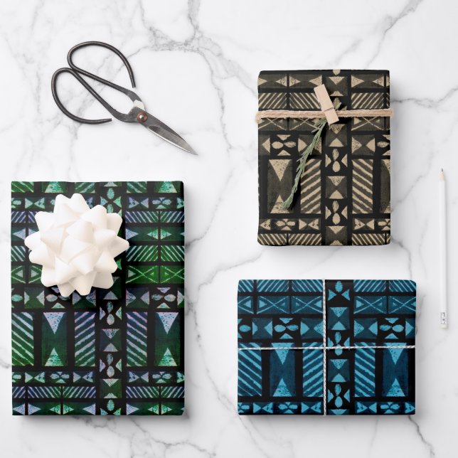 Hawaiian Tapa Pattern Wrapping Paper Sheet (Front)