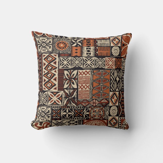Hawaiian Tapa: Tribal Patchwork Cushion (Front)