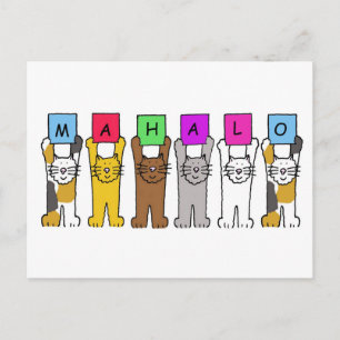 Hawaiian Thanks Mahalo Cartoon Cats Postcard