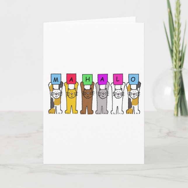 Hawaiian Thanks Mahalo Cartoon Cats Thank You Card (Front)