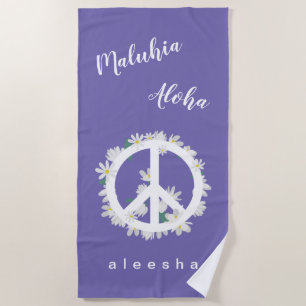 Hawaiian Theme Peace Love Floral Peace Beach Towel
