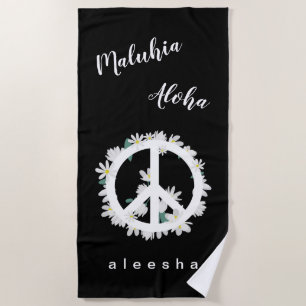 Hawaiian Theme Peace Love Floral Peace Sign Beach Towel