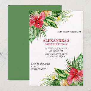 Hawaiian themed 36th birthday Floral Hibiscus Invitation
