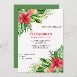 Hawaiian themed 68th birthday Floral Hibiscus Invitation
