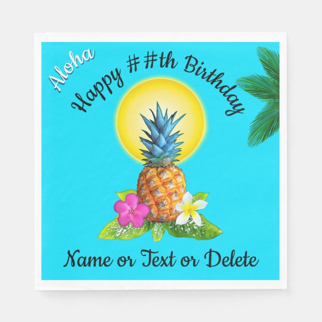 Hawaiian Themed Party Ideas, Personalised Napkins (Front)