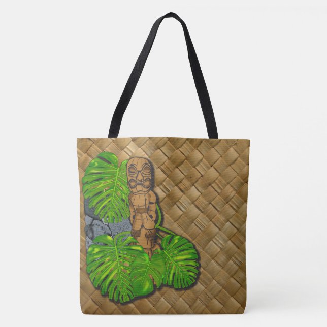 Hawaiian Tiki Lauhala Print Tote Bag (Front)