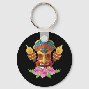 Hawaiian Tiki Mask and Torches Key Ring