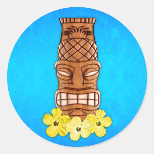 Hawaiian Tiki Mask Classic Round Sticker (Front)