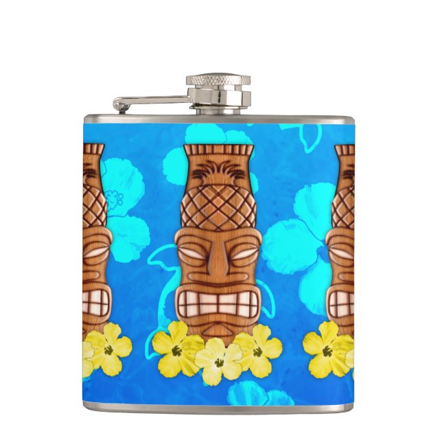 Hawaiian Tiki Mask Hip Flask (Front)