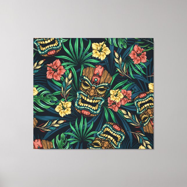 Hawaiian Tiki Mask Tropical Pattern Canvas Print (Front)